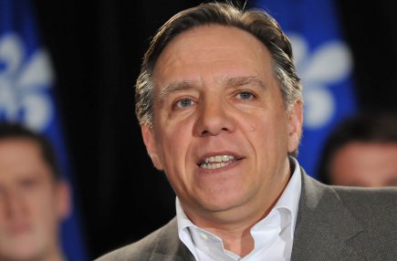 Portrait de François Legault en héros épique
