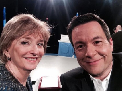 Anne-Marie Dussault et Sébastien Bovet, animateurs du débat des chefs 2014 (Source: @SebBovetSRC)