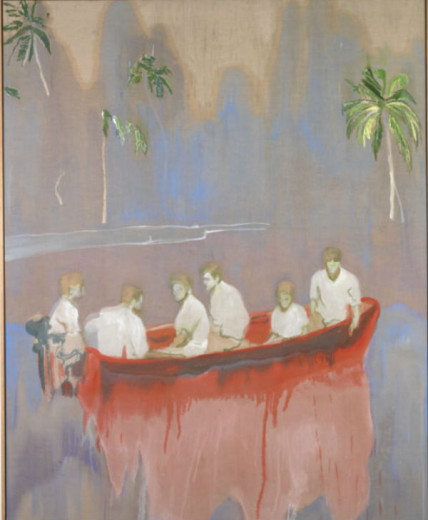 Peter Doig, Figures in Red Boat (Personnages dans un bateau rouge), 2005-2007. Huile sur lin, 250 × 200 cm. Collection particulière, New York. Courtesy Michael Werner Gallery, New York and London. Photo Marcus Leith