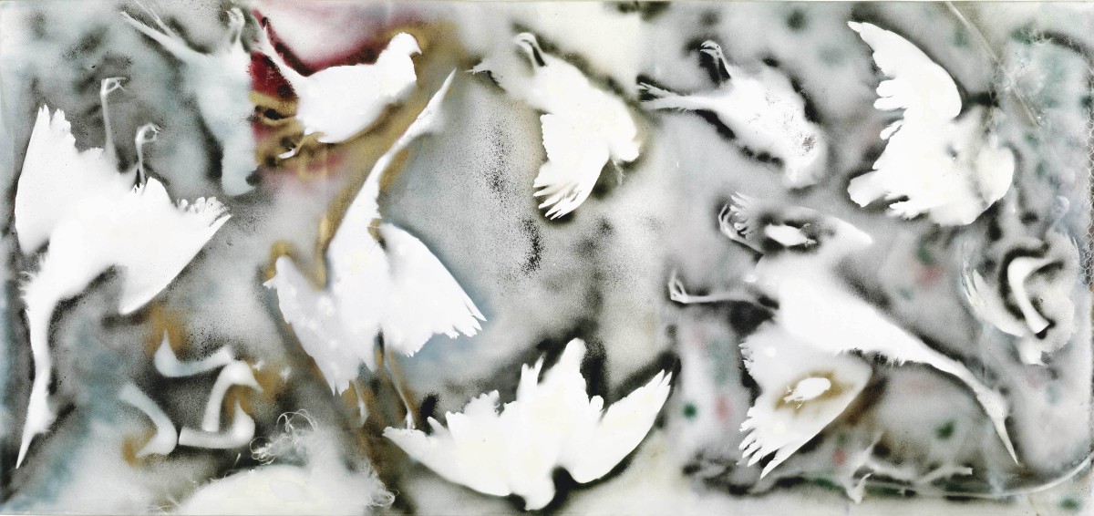Jean-Paul Riopelle, L'hommage à Rosa Luxemburg (détail), 1992. Acrylique et peinture en aérosol sur toile, 155 x 1 424 cm (1er élément); 155 x 1 247 cm (2e élément); 155 x 1 368 cm (3e élément), Coll. MNBAQ. Don de l'artiste. © MNBAQ, Collection du Musée national des beaux-arts du Québec