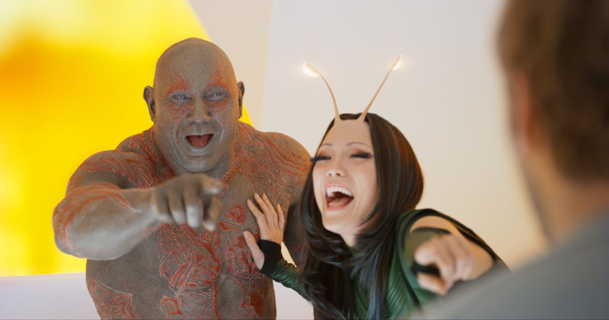 Guardians Of The Galaxy Vol. 2..L to R: Drax (Dave Bautista) and Mantis (Pom Klementieff)..Ph: Film Frame..©Marvel Studios 2017